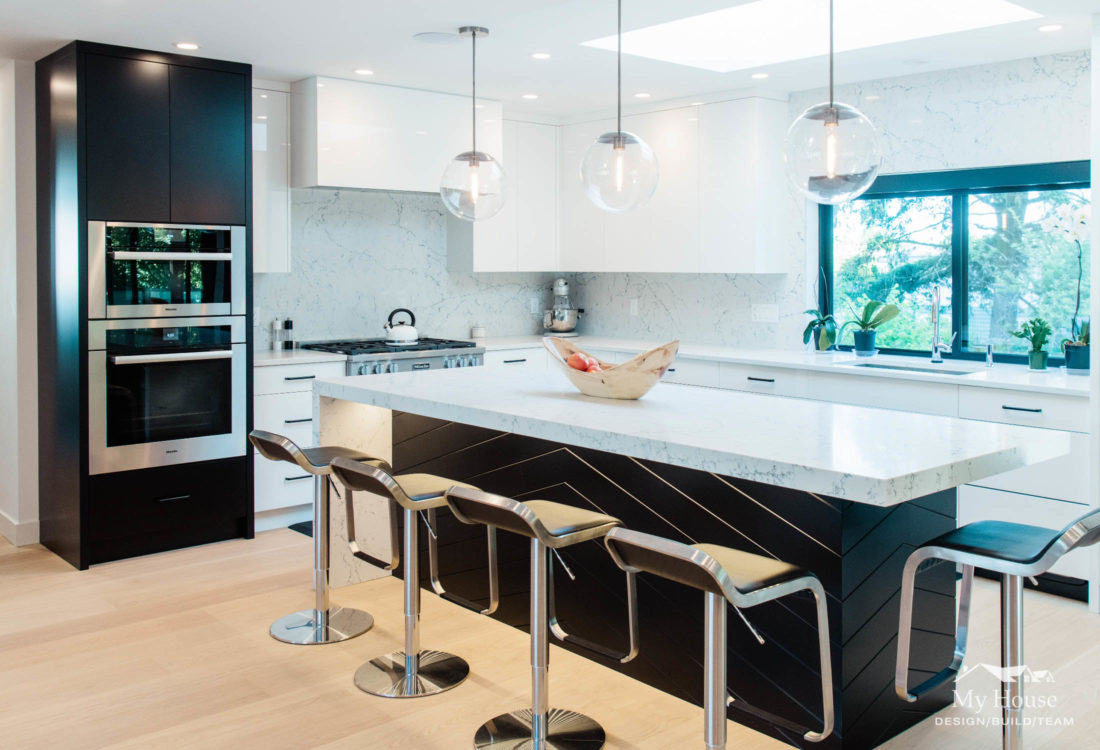 Coquitlam full home renovation, open concept kitchens, kitchen renovations with black accents
